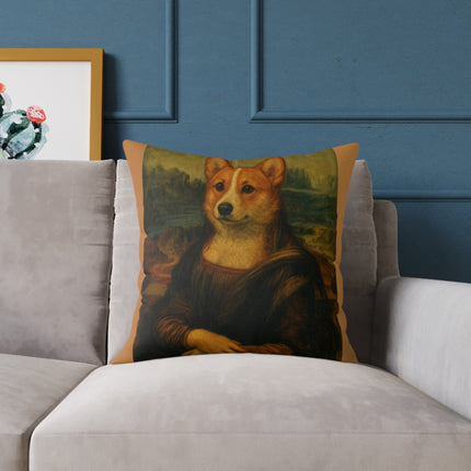 Corgi Mona Lisa, Canvas Pillow