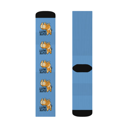 Cute Corgi Socks, Corgi Butt, Blue