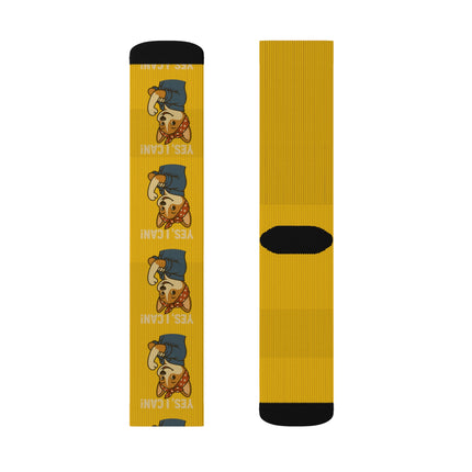 Cute Corgi Socks, I Can Woof It! Rosie the Corgi Riveter, Yellow