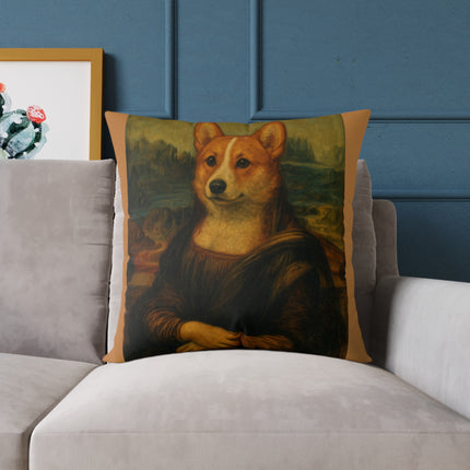 Corgi Mona Lisa, Canvas Pillow