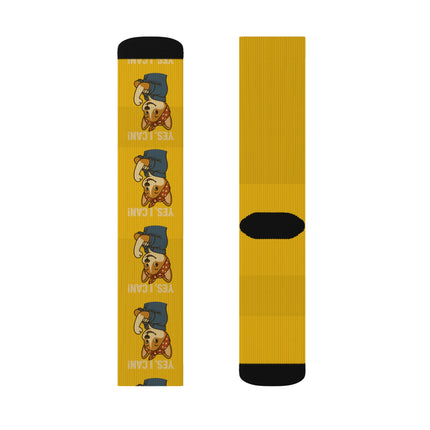 Cute Corgi Socks, I Can Woof It! Rosie the Corgi Riveter, Yellow