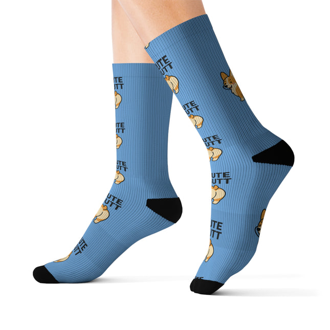 Cute Corgi Socks, Corgi Butt, Blue