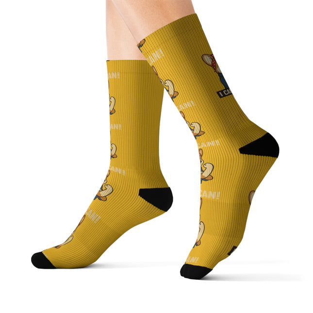 Cute Corgi Socks, I Can Woof It! Rosie the Corgi Riveter, Yellow