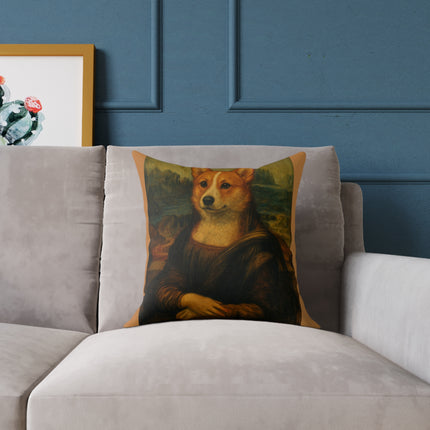 Corgi Mona Lisa, Canvas Pillow