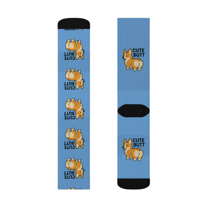 Cute Corgi Socks, Corgi Butt, Blue