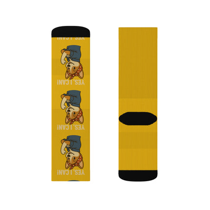 Cute Corgi Socks, I Can Woof It! Rosie the Corgi Riveter, Yellow
