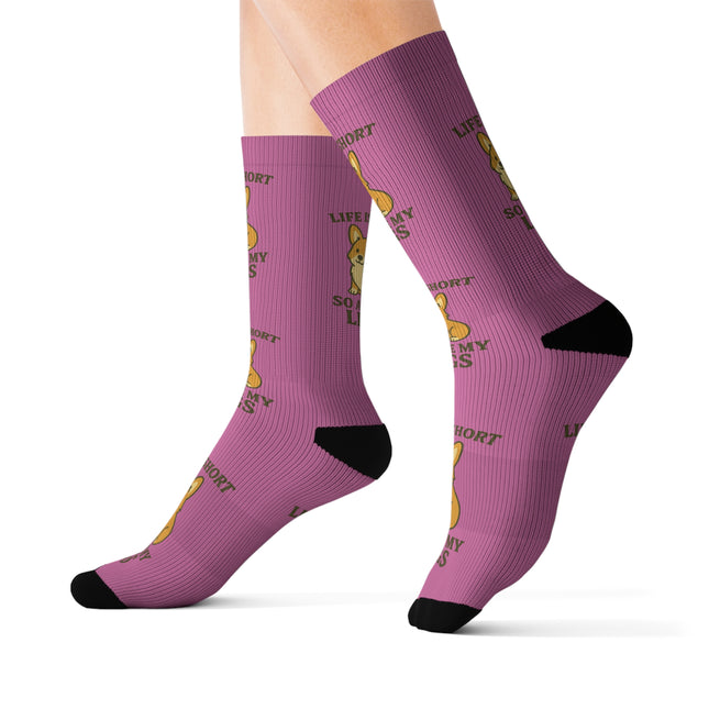 Cute Corgi Socks, Life is Short, so are My Legs! - Pink