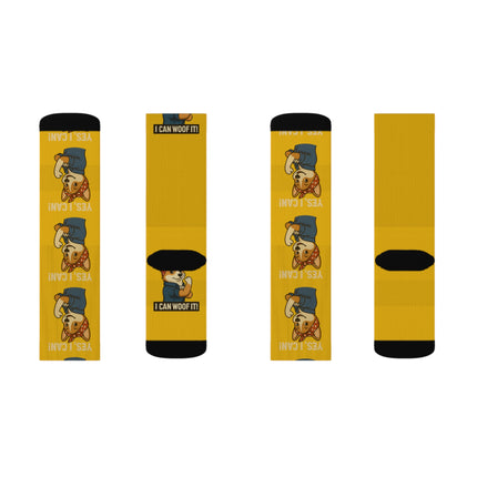 Cute Corgi Socks, I Can Woof It! Rosie the Corgi Riveter, Yellow